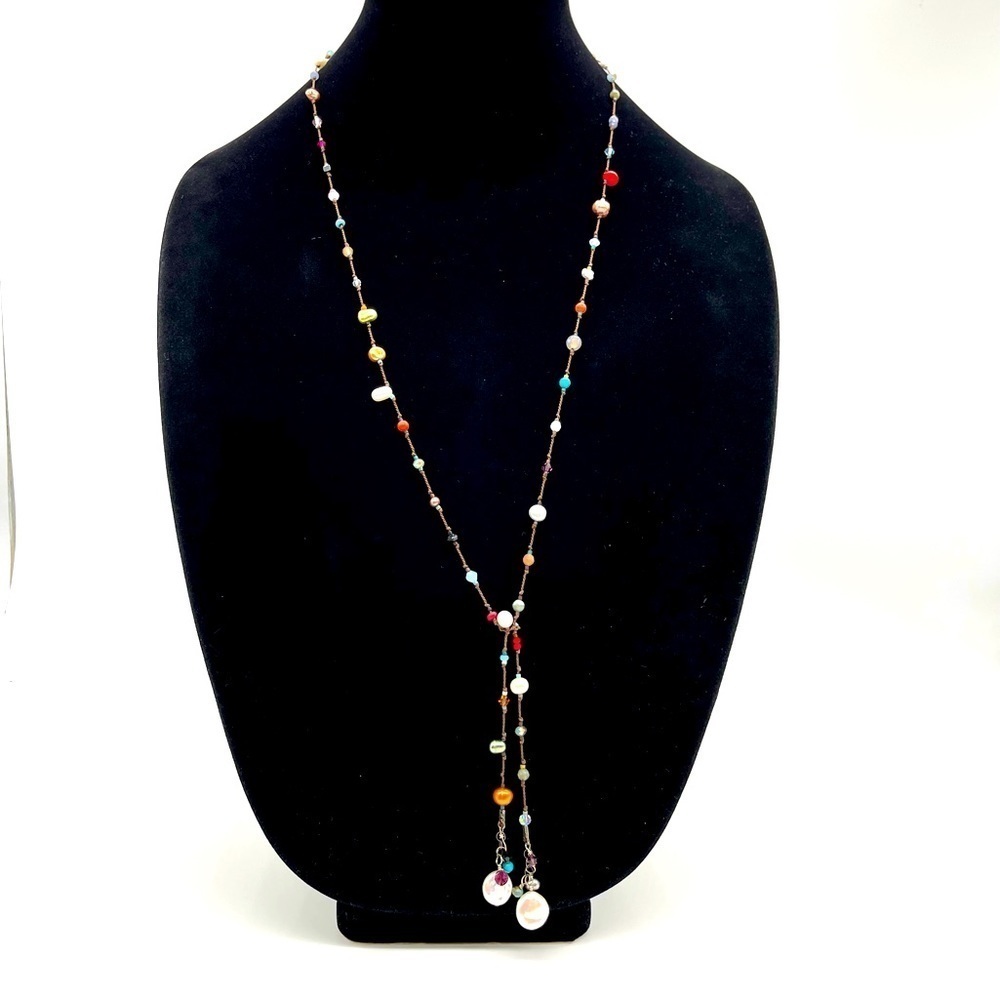 Fresh Water Pearls with Crystal Accent Long T Necklace